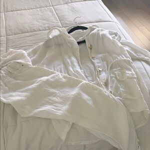 Lightweight White Button Front Hooded Shirt